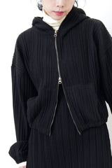 Black texture zip up jacket w/ hoodie