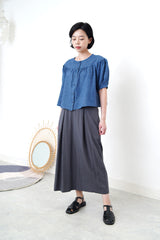 Blue linen smock top