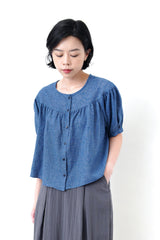 Blue linen smock top