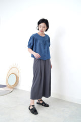 Blue linen smock top