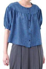 Blue linen smock top