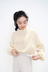 2 ways texture blouse in peplum collar