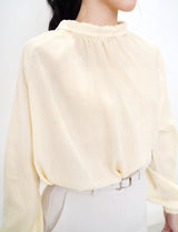2 ways texture blouse in peplum collar