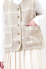 Double sided wool vest in checked pattern