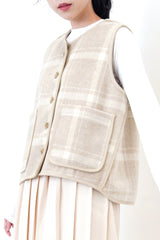 Double sided wool vest in checked pattern