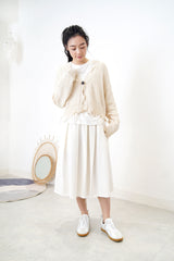 White A cut flare skirt in fringe trimming