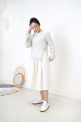 White A cut flare skirt in fringe trimming