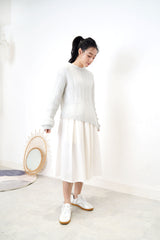 White A cut flare skirt in fringe trimming