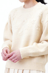 Cream sweater in floral embroidery