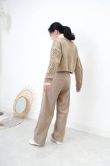 Oatmeal crop cardigan w/ twist pattern