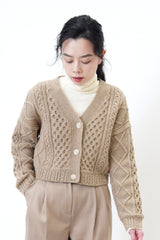 Oatmeal crop cardigan w/ twist pattern