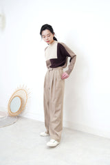 Brown tone color block sweater