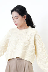 Ivory crop cut sweater in twist patter