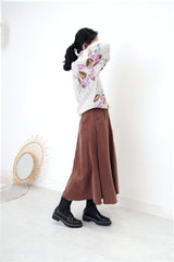 Knit fluffy sweater in floral print