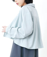 Baby blue crop blouse in asymmetric buttons