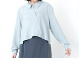 Baby blue crop blouse in asymmetric buttons