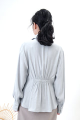 Grey blue soft shirt in elastic waist details