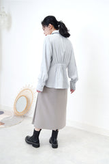 Grey blue soft shirt in elastic waist details