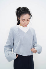 Pastel blue cardigan in double buttons