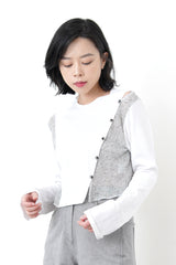 White patchwork cotton top in crop cut