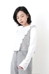 White patchwork cotton top in crop cut