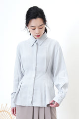 Grey blue soft shirt in elastic waist details