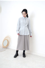 Grey blue soft shirt in elastic waist details