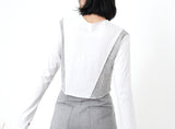 White patchwork cotton top in crop cut