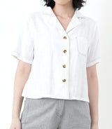 White linen crop shirt in contrast stitching