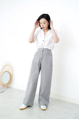 White linen crop shirt in contrast stitching