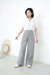 White linen crop shirt in contrast stitching
