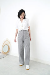 White linen crop shirt in contrast stitching