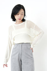 White crochet crop top w/ cami inner in set