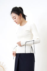 White stripe texture top w/ stitch details