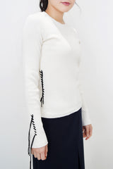 White stripe texture top w/ stitch details
