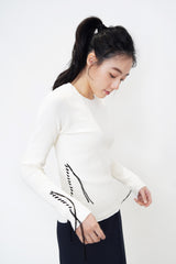 White stripe texture top w/ stitch details