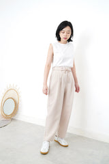 Ivory pencil cut pants w/ string detail