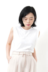 Ivory pencil cut pants w/ string detail