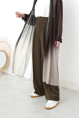 Khaki straight cut trousers in elastic waist
