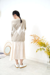 Ivory texture satin dress w/ waist string