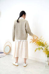 Ivory texture satin dress w/ waist string
