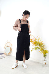 Black denim overall dress