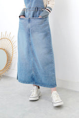 Denim overall dress w/ pockets