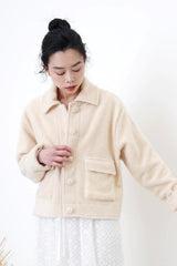 Cream fluffy pockets jacket