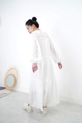 white sheer dress in diamond pattern with cami inner