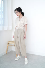 Oatmeal v neck blouse w/ tie waist details