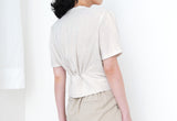 Oatmeal v neck blouse w/ tie waist details