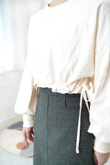 Ivory crop pullover w/ waist strings