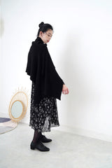 Black floral chiffon dress in pleats