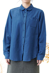 Cyan round collar shirt w/ detail pocket